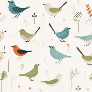 Birds in Woods: Minimalistic Nature Pattern Seamless Pattern