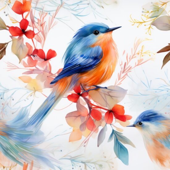 Birds of Watercolor Floral Bliss Seamless Pattern