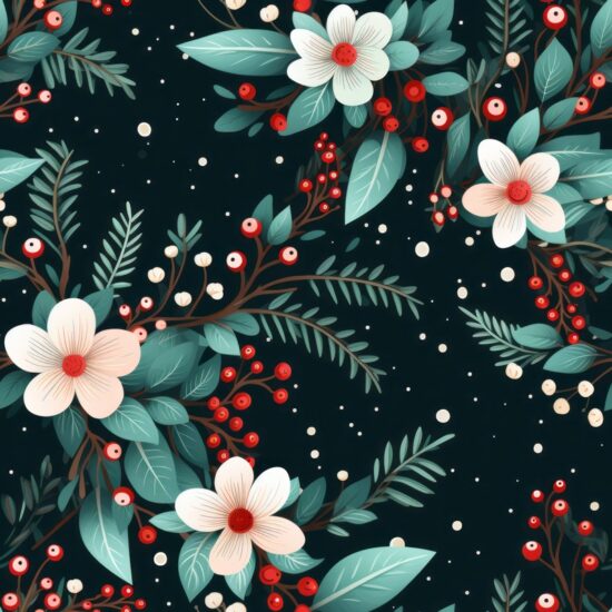 Blooming Festive Holiday Wreaths: Floral Delight Seamless Pattern