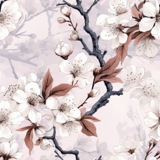 Blossoming Japanese Ink Wash Design Seamless Pattern