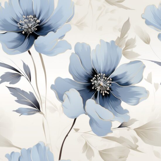 Blue Anemone Blooms: Artistic Floral Design Seamless Pattern