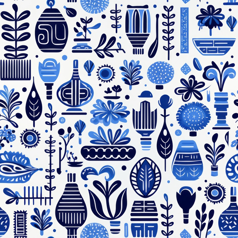 Blue Bohemian Floral Delight Seamless Pattern