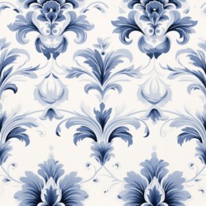 Blue Floral Elegance: Minimalistic Watercolor Damask Seamless Pattern