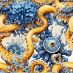 Blue Octopus Renaissance Elegance Seamless Pattern