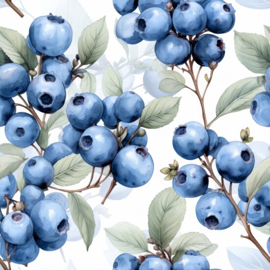 Blueberry Bliss Watercolor Delight Seamless Pattern