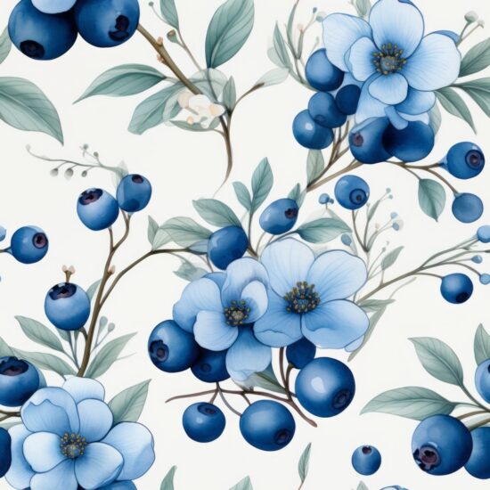 Blueberry Bliss Watercolor Floral Pattern Seamless Pattern