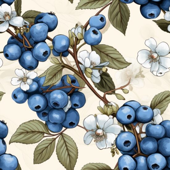 Blueberry Botanical Bliss Seamless Pattern