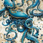 Blue-ringed Octopus Calligraphy Seamless Pattern