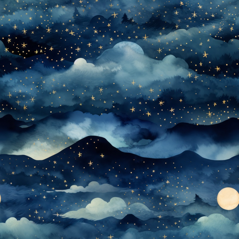 Bohemian Night Skies - Celestial Watercolor Seamless Pattern