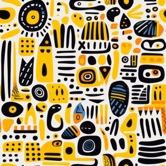 Boho Doodle Yellow Shapes Seamless Pattern