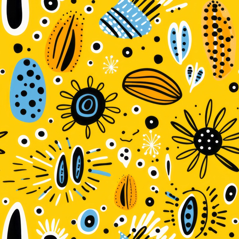 Boho Glow Yellow Shapes Seamless Pattern