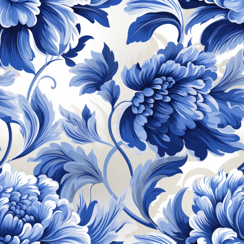 Bold Blue Damask Floral Design Seamless Pattern