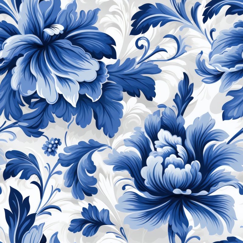 Bold Blue Damask Floral Design Seamless Pattern