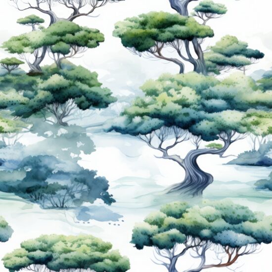 Bonsai Zen Garden Seamless Pattern
