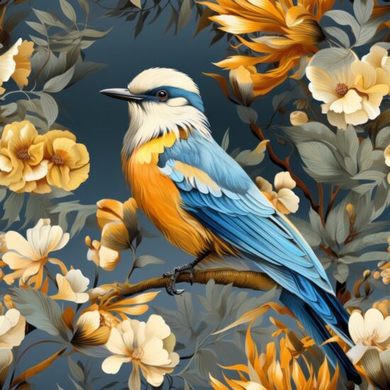 Botanical Bird Illustration Seamless Pattern
