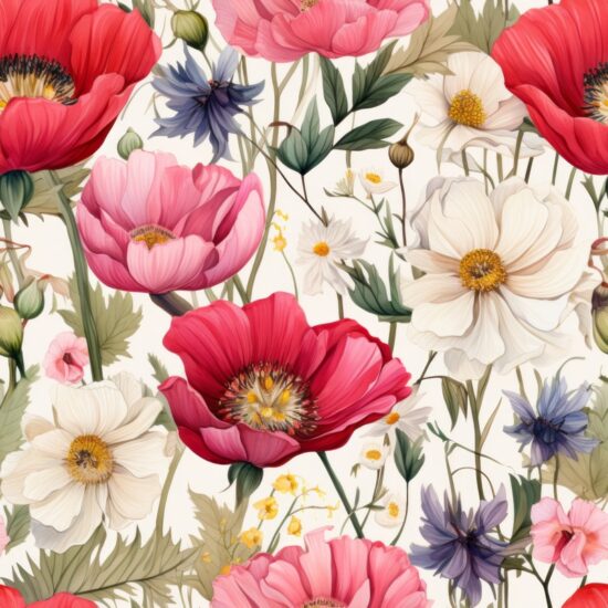 Botanical Bliss: Watercolor Garden Illustrations Seamless Pattern