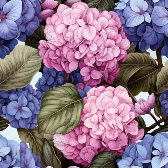 Botanical Blooms: Hydrangea & More Seamless Pattern