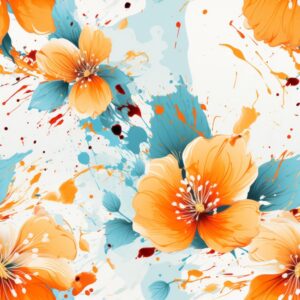 Botanical Blossom Splatter Brush Design Seamless Pattern