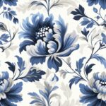 Botanical Blue Damask Floral Design Seamless Pattern