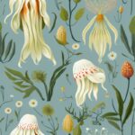 Botanical Cuttlefish Floral Illustration Seamless Pattern