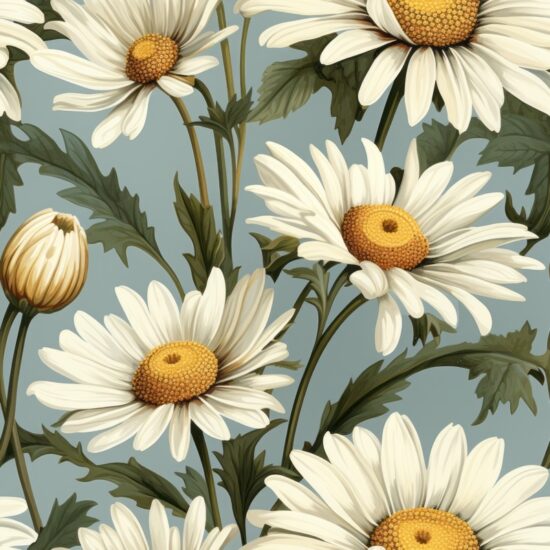 Botanical Daisy and Aster Pattern Seamless Pattern