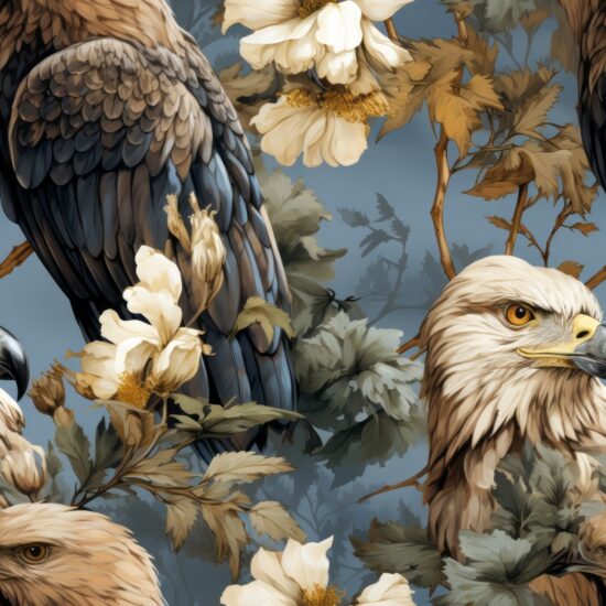 Botanical Eagle Illustration Seamless Pattern