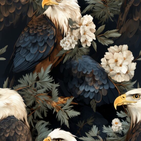 Botanical Eagle Illustration Seamless Pattern