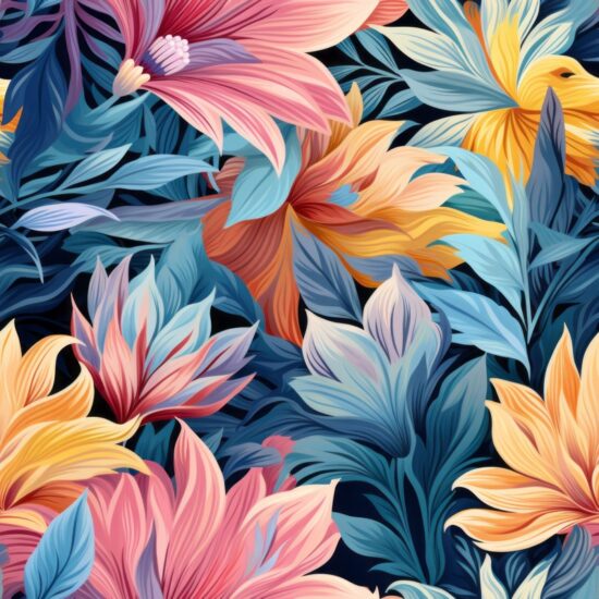 Botanical Elegance: Impasto Blooms Seamless Pattern