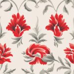 Botanical Elegance: Minimalistic Damask with Red Seamless Pattern