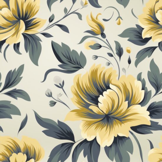 Botanical Elegance in Grey and Yellow Seamless Pattern