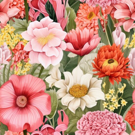 Botanical Garden Watercolor Floral Illustrations Seamless Pattern