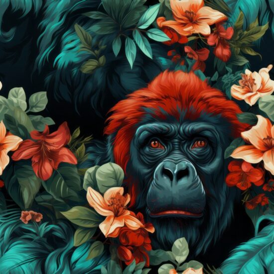 Botanical Gorilla Illustration Seamless Pattern
