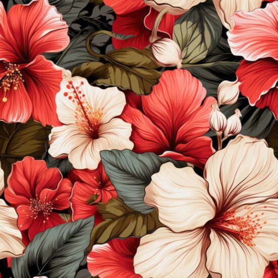 Botanical Hibiscus Blossom Seamless Pattern