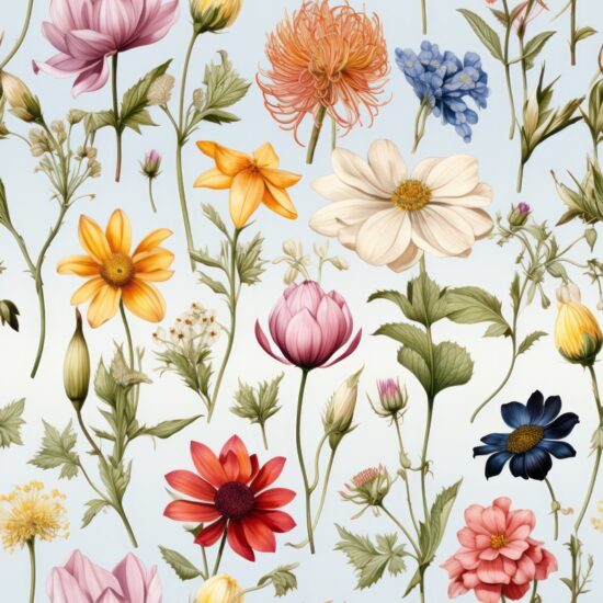 Botanical Ink Drawings: Floral Varieties Seamless Pattern