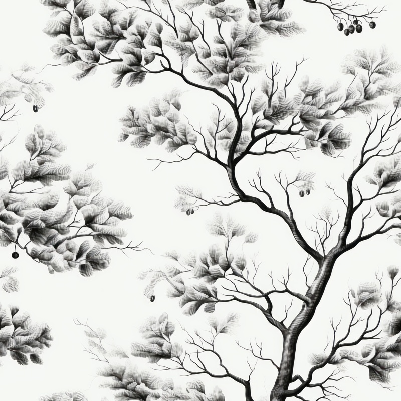 Botanical Oak Sketch - Subtle Grey Floral Design Seamless Pattern