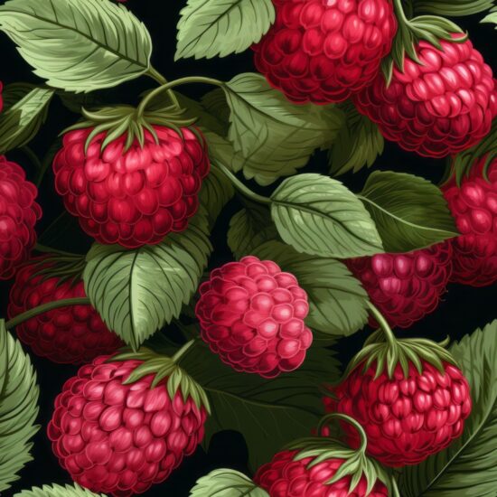 Botanical Raspberry Illustration Seamless Pattern