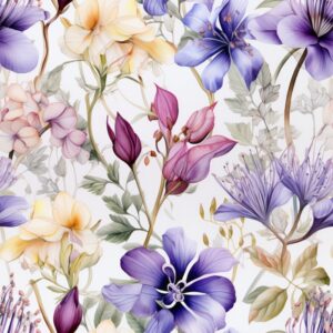 Botanical Watercolor Blooms Seamless Pattern