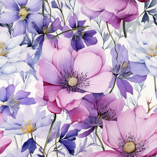 Botanical Watercolor Blossoms Seamless Pattern