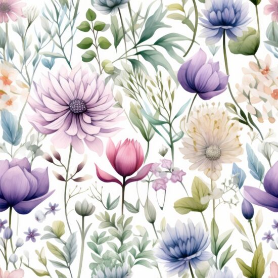Botanical Watercolor Meadow Delight Seamless Pattern