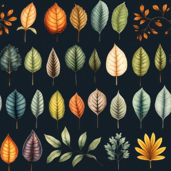 Bountiful Leaves: Digital Leaf Illustrations Seamless Pattern