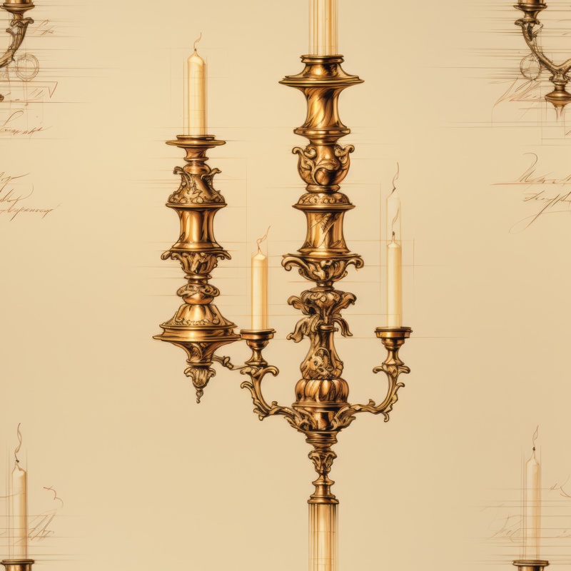 Brass Candlestick Sketch Seamless Pattern