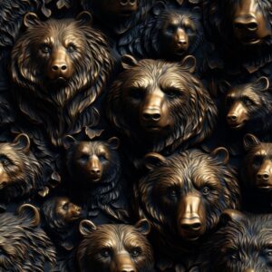 Bronze Bear Canine Sculptures Seamless Pattern