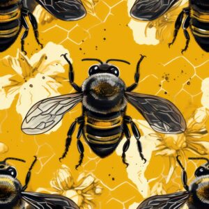Buzzing Bees Linocut Pattern Seamless Pattern