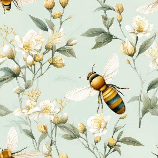 Buzzing Botanical Fly Collection Seamless Pattern