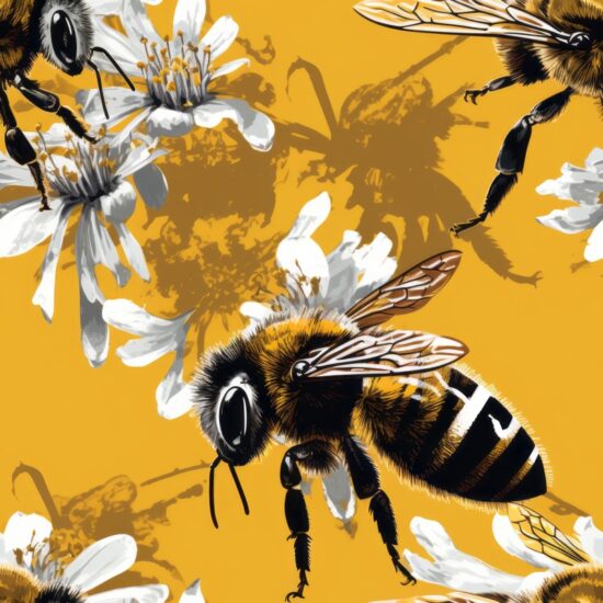 Buzzing Honeybee Linocut Pattern Seamless Pattern