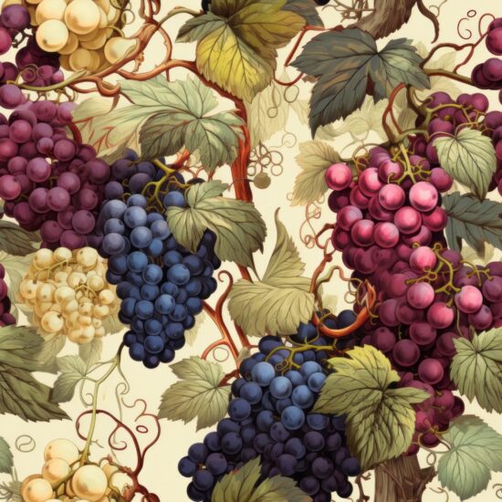 Calligraphic Grapes: Stylish Fruit Design Seamless Pattern