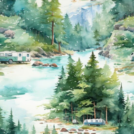 Camping Landscapes Watercolor Collection Seamless Pattern