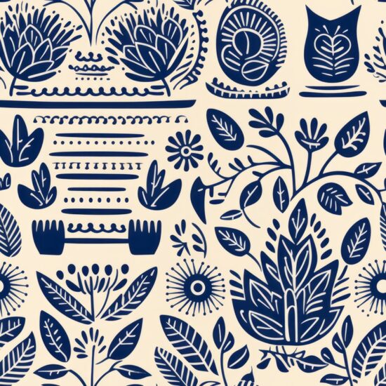 Ceramic Garden Linocut Seamless Pattern