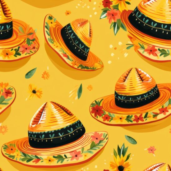 Cinco Fiesta Sombrero Splash Seamless Pattern