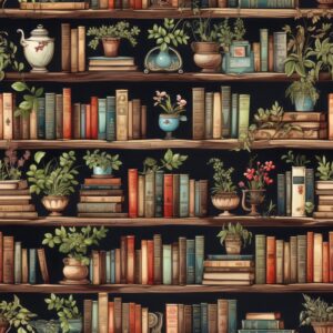 Classic Vintage Bookshelf Pattern Seamless Pattern